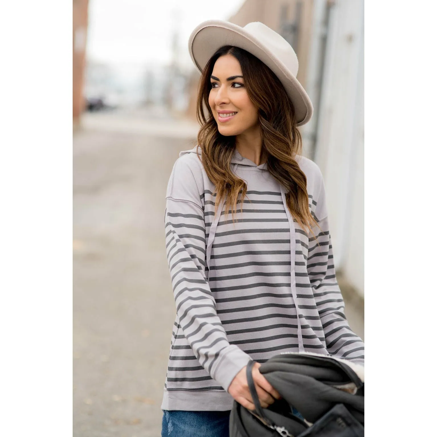 Drawstring Striped Hoodie