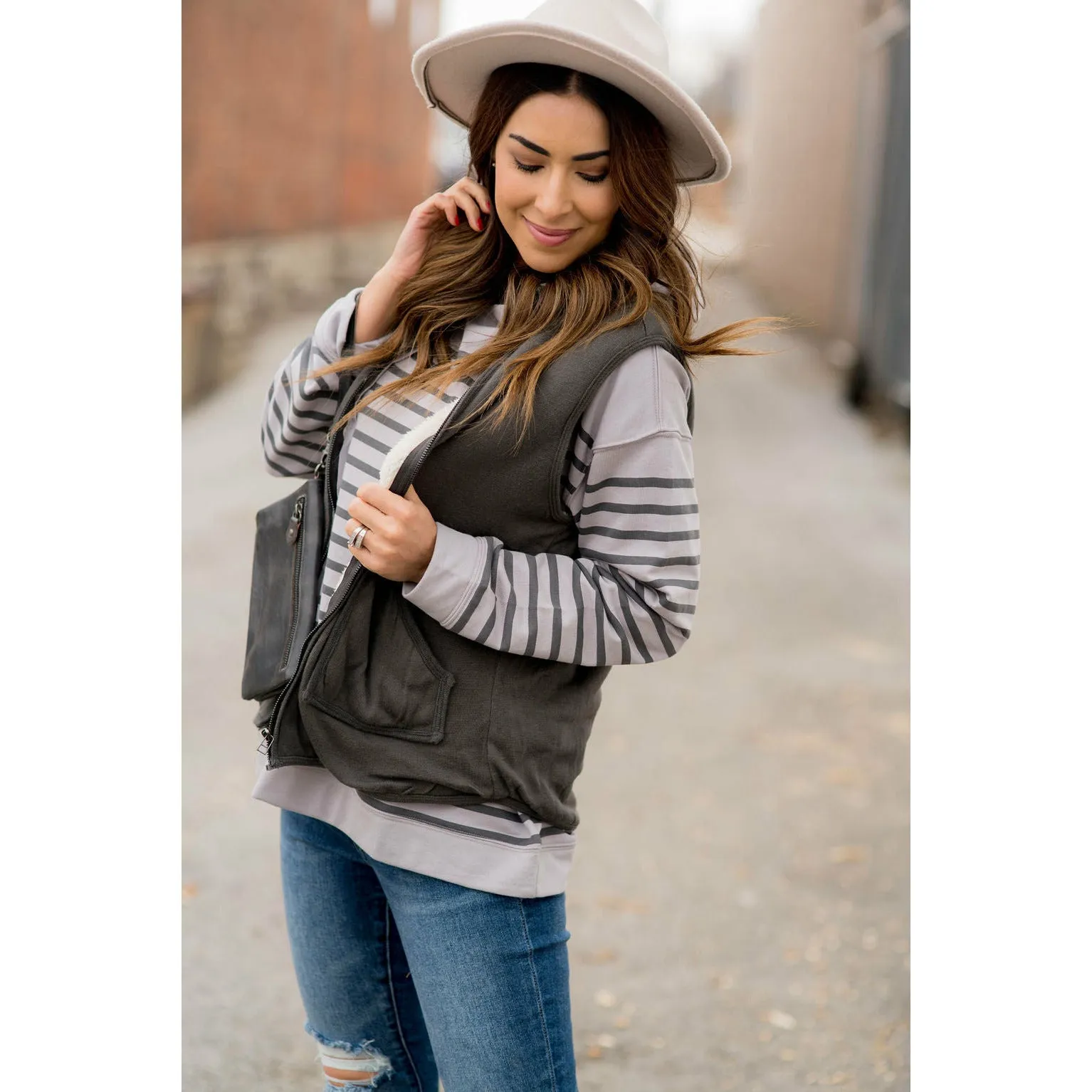Drawstring Striped Hoodie