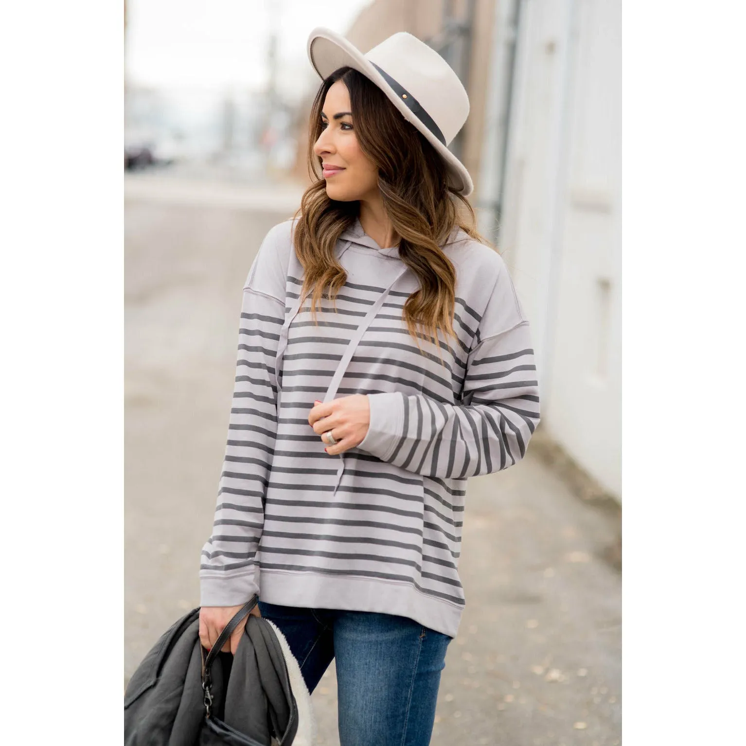 Drawstring Striped Hoodie
