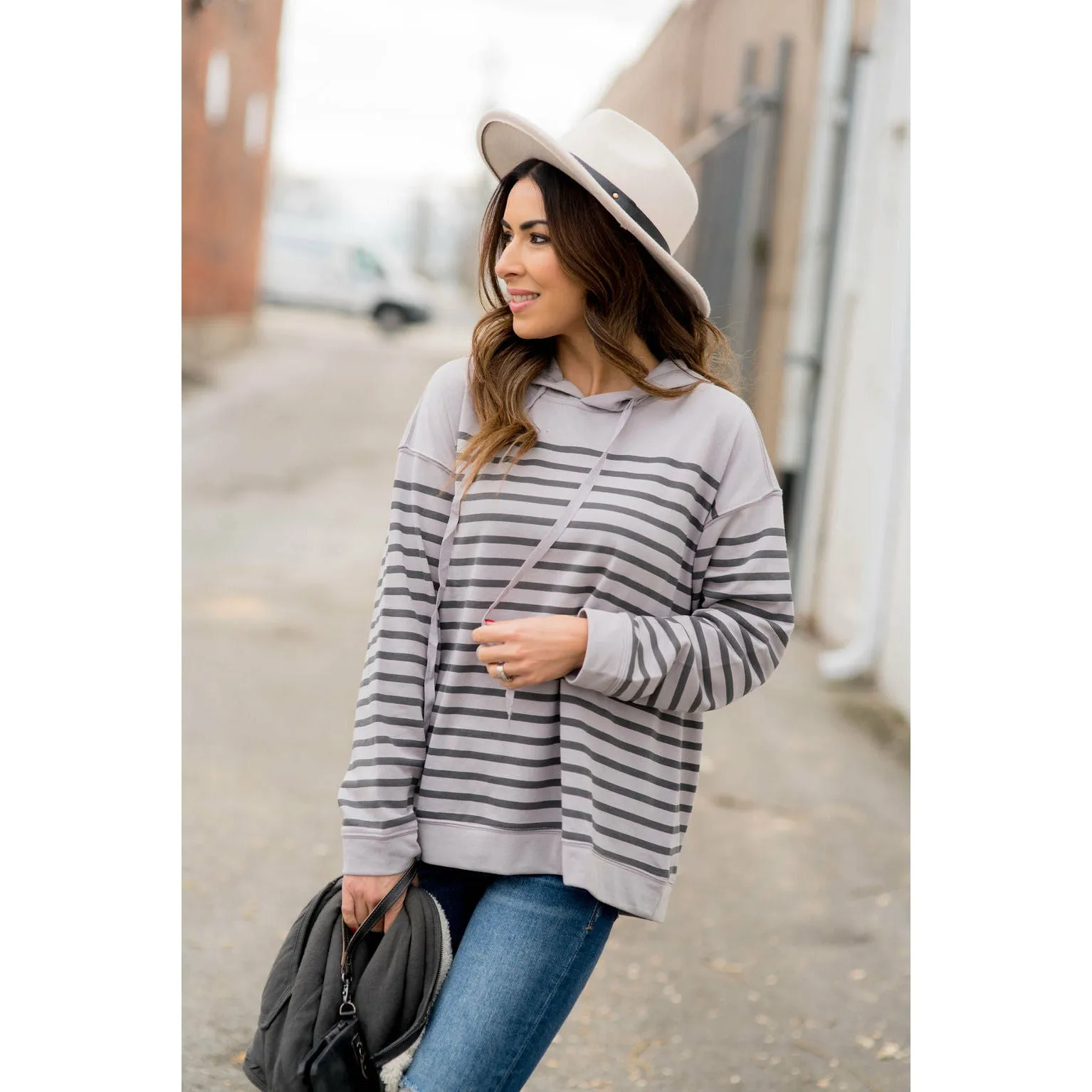 Drawstring Striped Hoodie