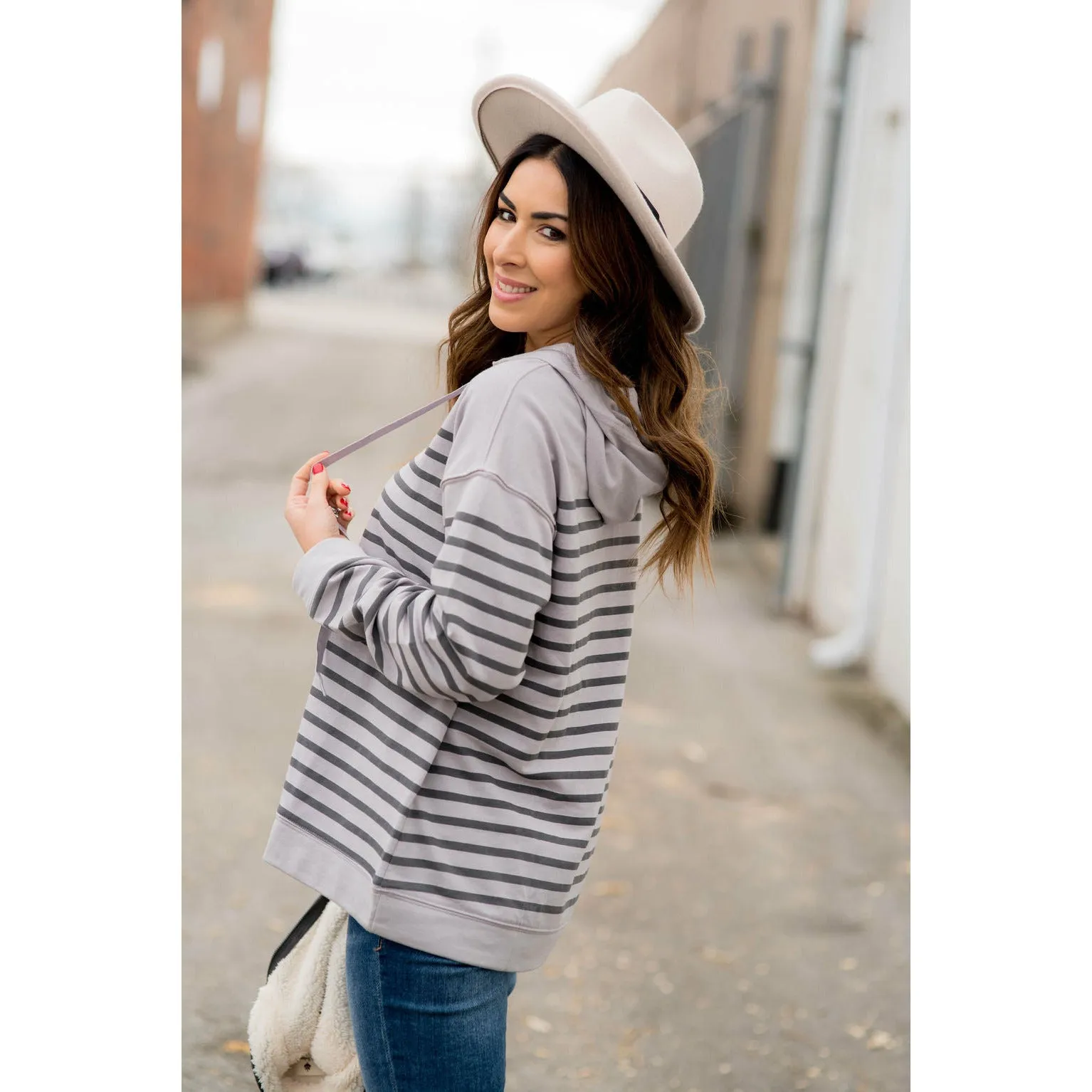 Drawstring Striped Hoodie