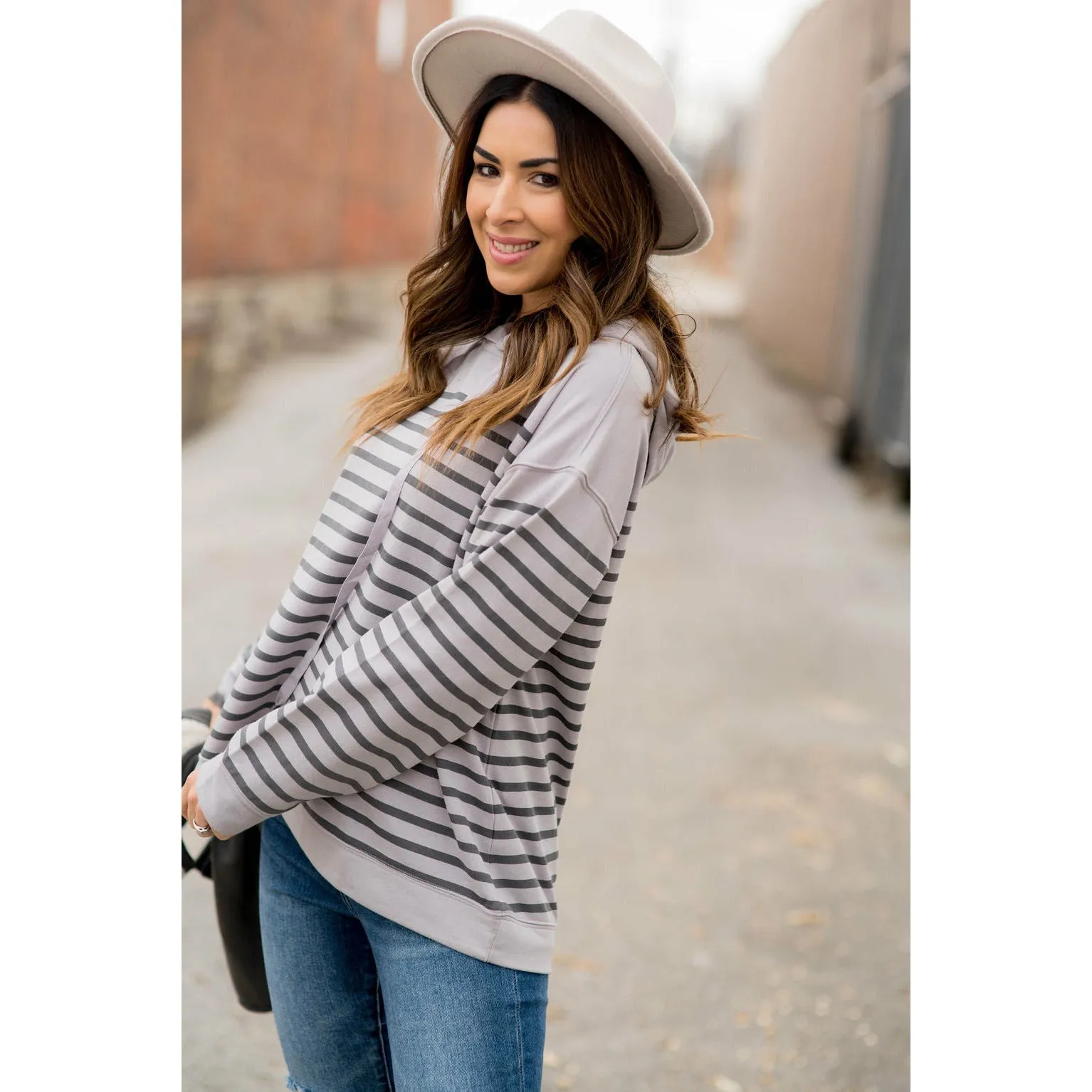 Drawstring Striped Hoodie
