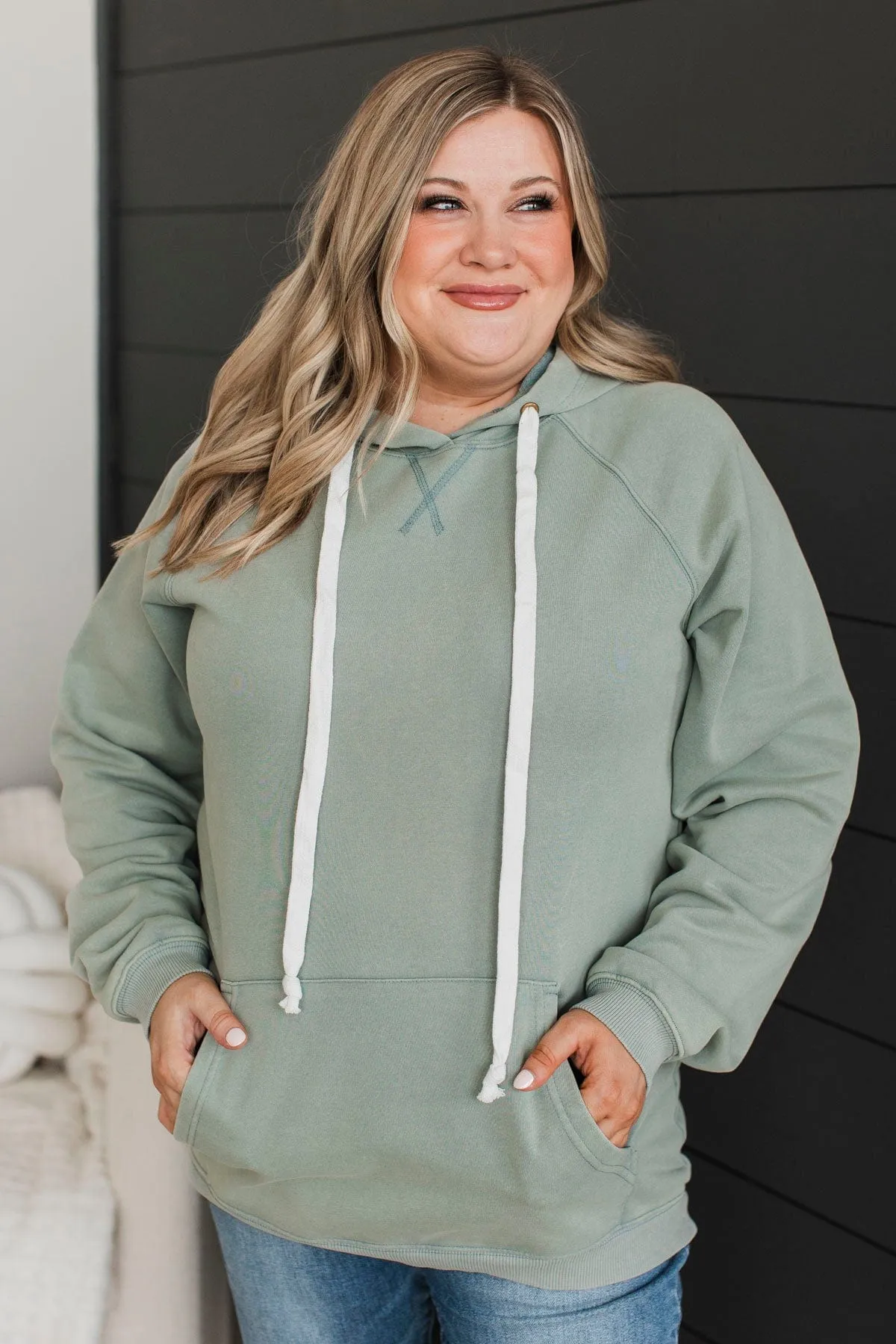 Excellent Mood Drawstring Hoodie- Dusty Sage