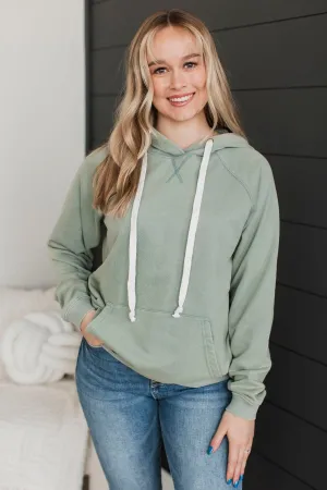 Excellent Mood Drawstring Hoodie- Dusty Sage