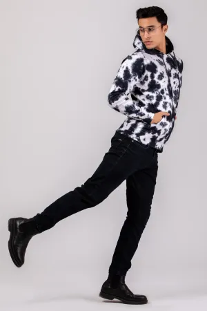 Firangi Yarn Super Soft Cotton Tie&Dye Black and White Ombre Hoodie With Kangaroo Pockets