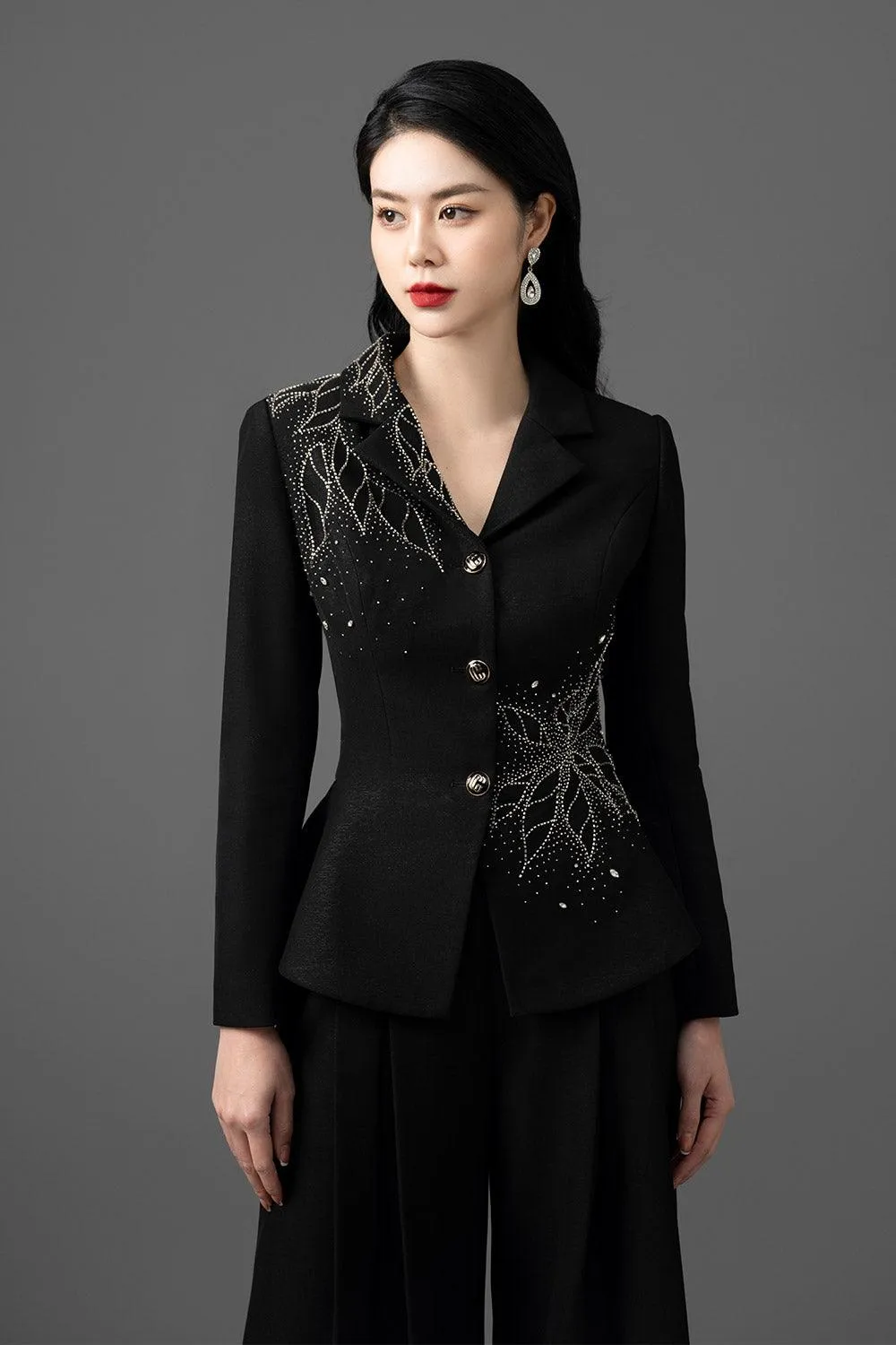 Galysa A-line Long Sleeved Gabardine Floor Length Set
