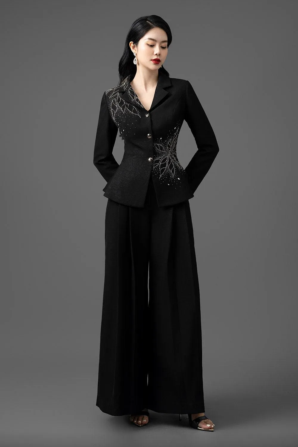 Galysa A-line Long Sleeved Gabardine Floor Length Set