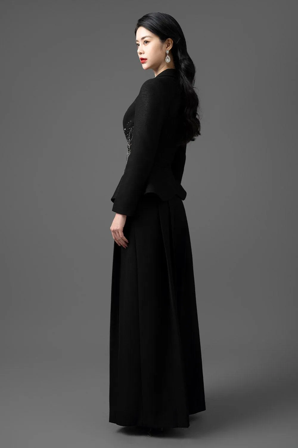Galysa A-line Long Sleeved Gabardine Floor Length Set