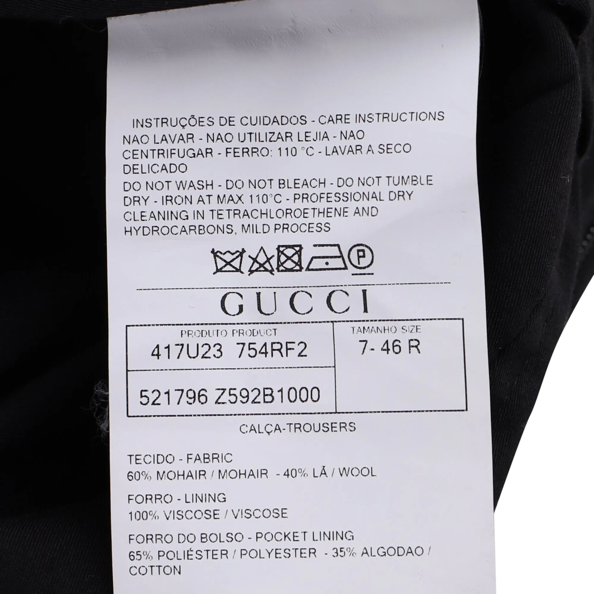 Gucci Straight Leg Trousers in Black Wool
