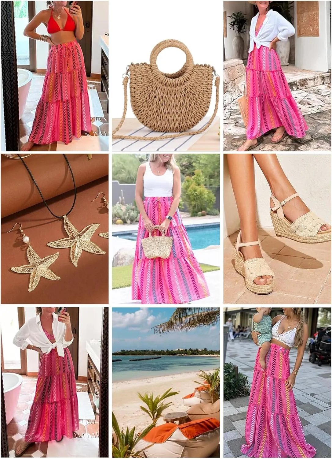 Happy Sailed Womens Floral Print Boho Maxi Skirt Elastic High Waist Pleated Ruffle Flowy Long Skirts S-XL