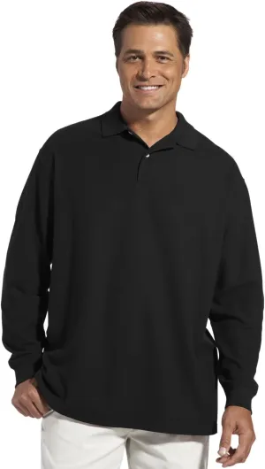 Harbor Bay by DXL Men's Big and Tall Honeycomb Pique Polo Shirt | Long Sleeves with Ribbed-Knit Collar and 2-Button Placket