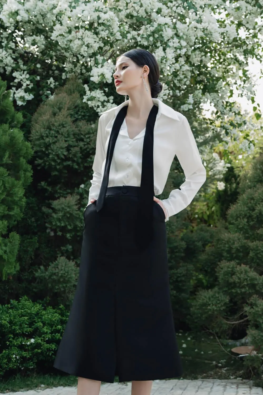 Helena A-line Side Pocket Ori Burlap Midi Skirt