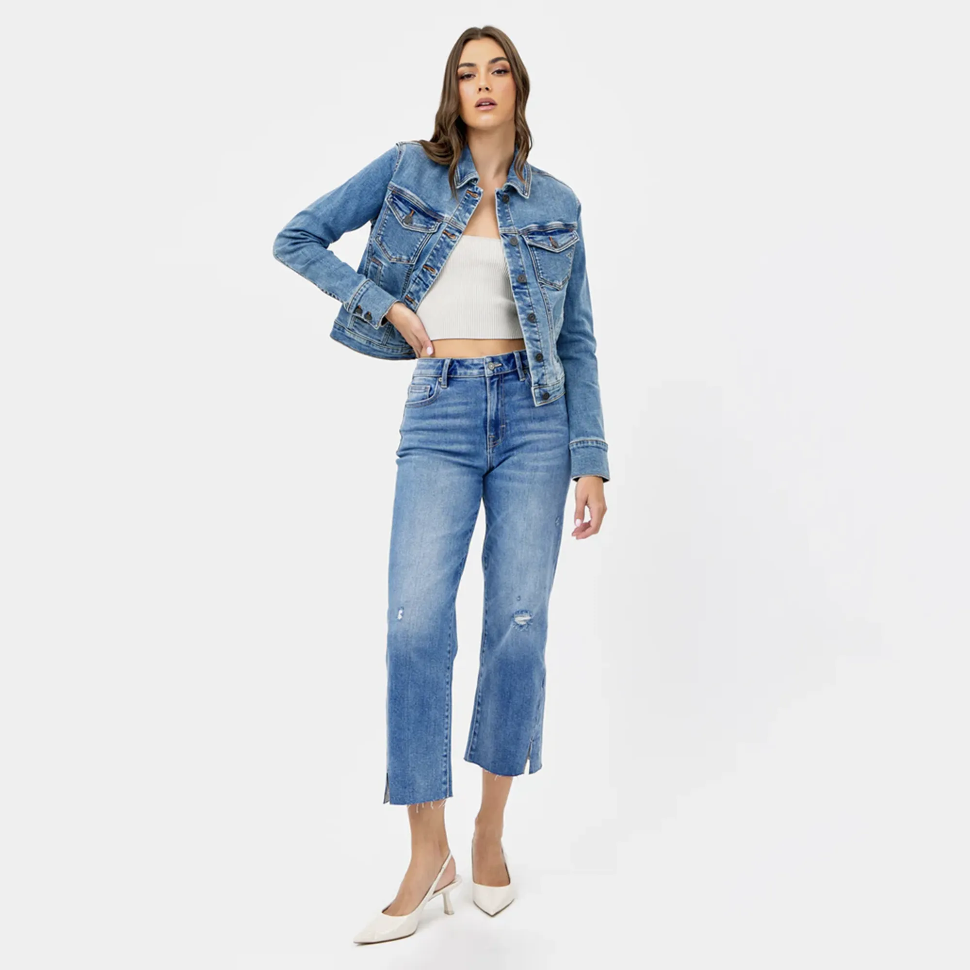 Hidden Denim Fitted Trucker Jacket
