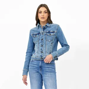 Hidden Denim Fitted Trucker Jacket