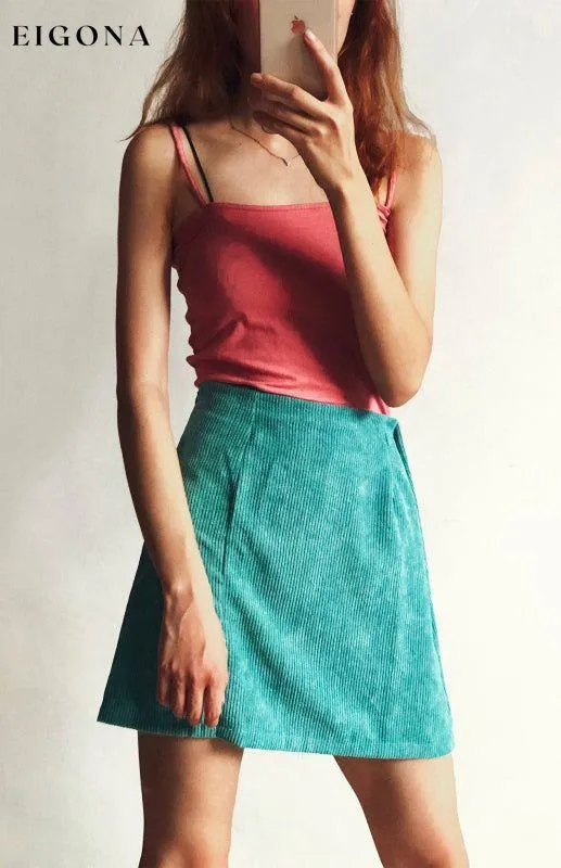 High Waist Corduroy Skirt Solid Split A-Line Skirt