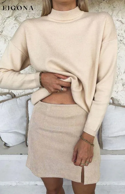 High Waist Corduroy Skirt Solid Split A-Line Skirt