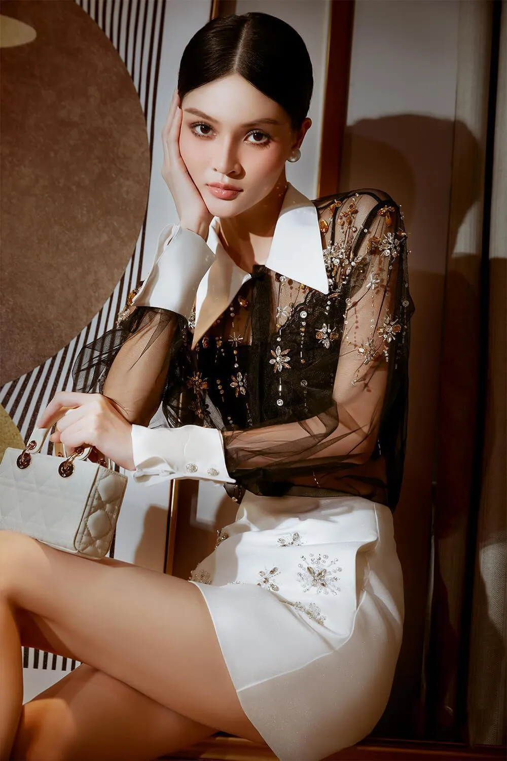 Isla A-line Bead Taffeta Mini Skirt