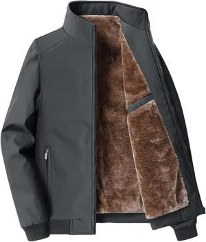 JEShifangjiusu Men'S Plus Velvet Padded Zipper Winter Warm Solid Fleece Jacket Stand Collar Pocket Heavy Loose Coat
