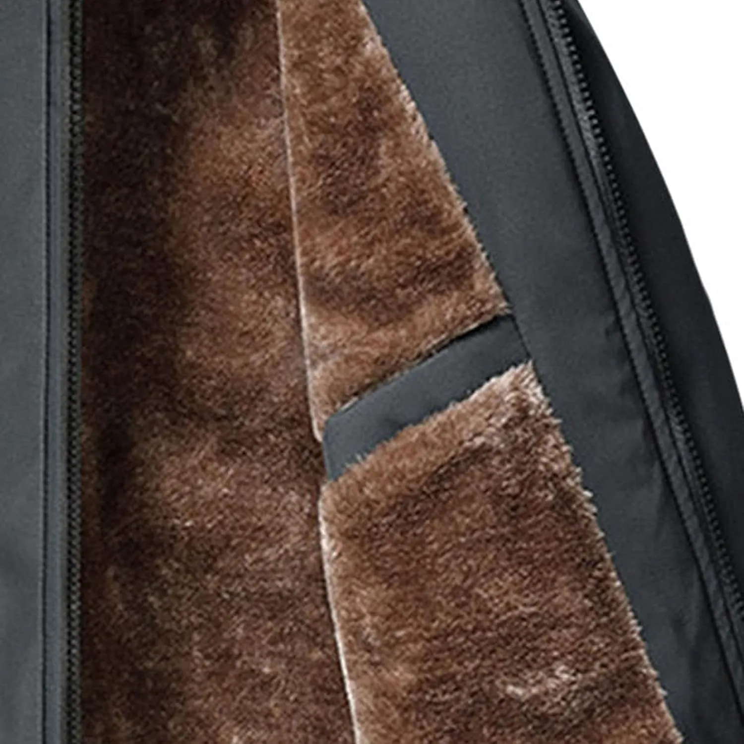 JEShifangjiusu Men'S Plus Velvet Padded Zipper Winter Warm Solid Fleece Jacket Stand Collar Pocket Heavy Loose Coat