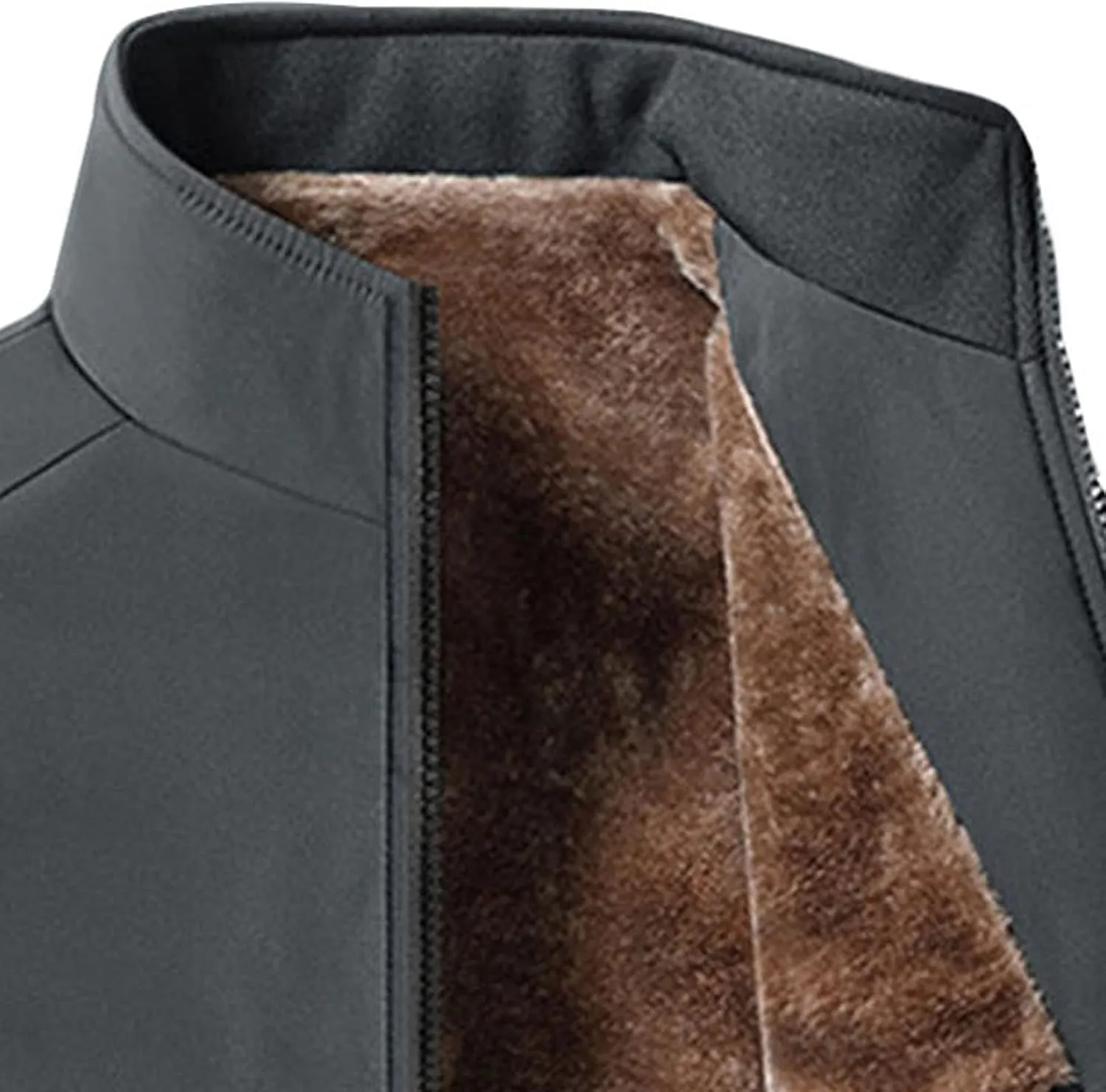 JEShifangjiusu Men'S Plus Velvet Padded Zipper Winter Warm Solid Fleece Jacket Stand Collar Pocket Heavy Loose Coat