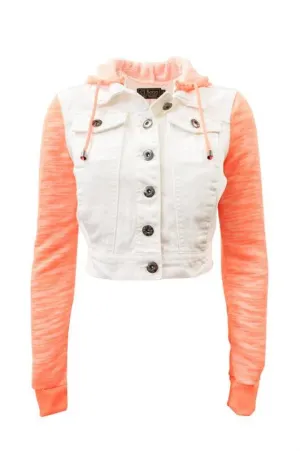 JK9595 Hooded White Denim Jacket