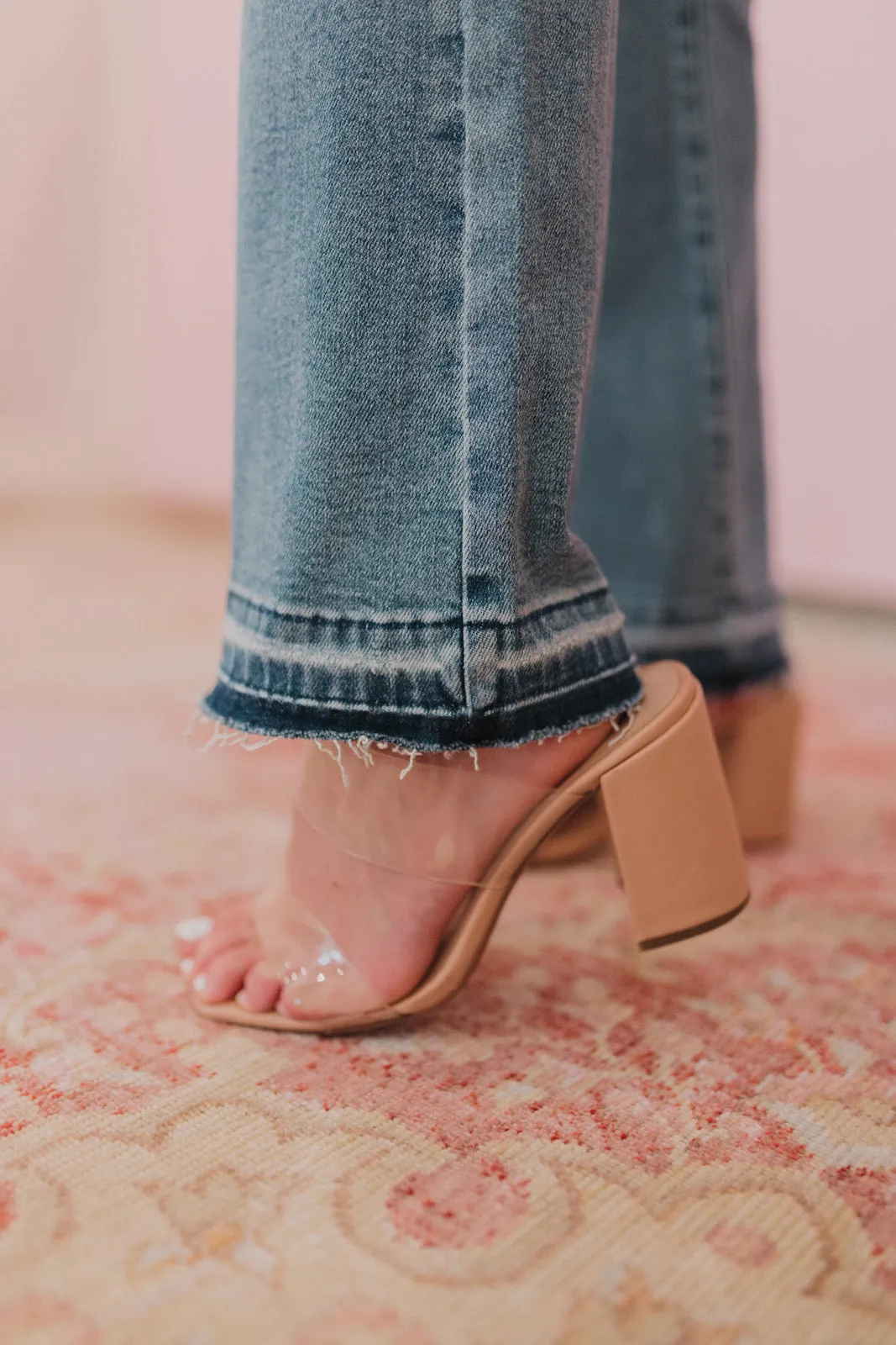 Judy Blue Mid Rise Bootcut Distressed Hem Jeans