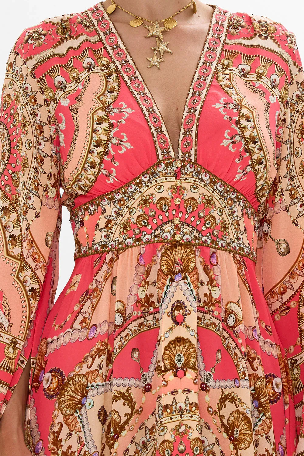 Kimono Sleeve Dress With Shirring Details Shell Games - Camilla