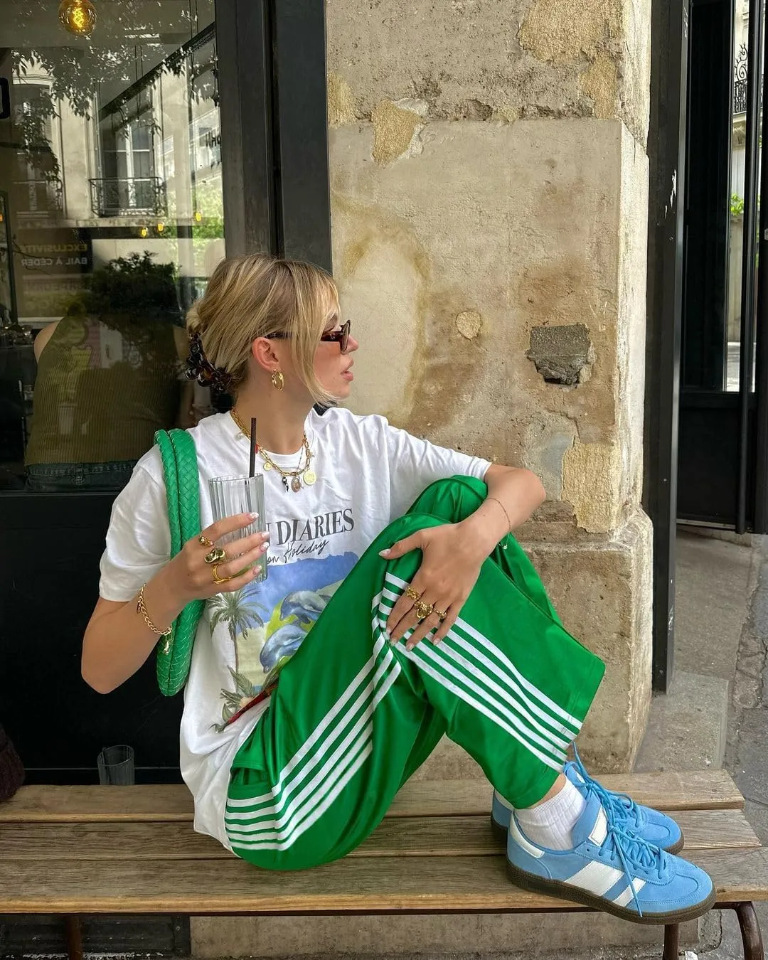 KMBANGI Women Striped Track Pants Elastic Waist Straight Leg Sweatpants Joggers Wide Leg Side Stripes Pants with Pockets