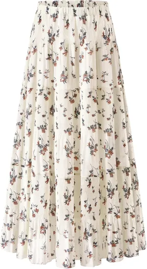 Maxi Skirts for Women Pleated Long Flowy Chiffon Elastic Waist Tiered A Line Skirt