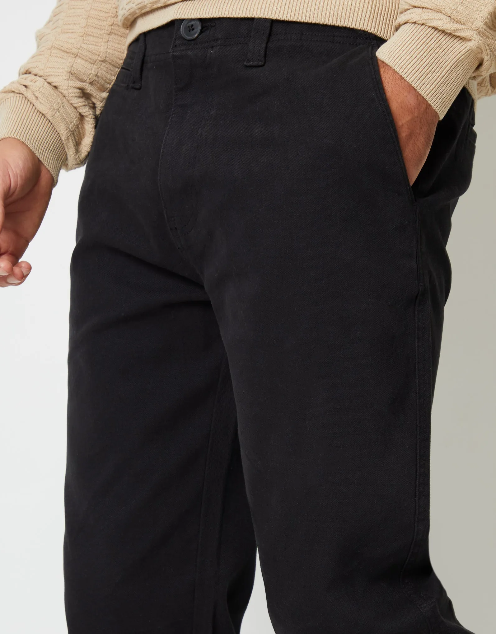 Men's Black Straight Leg Stretch Canvas Trousers