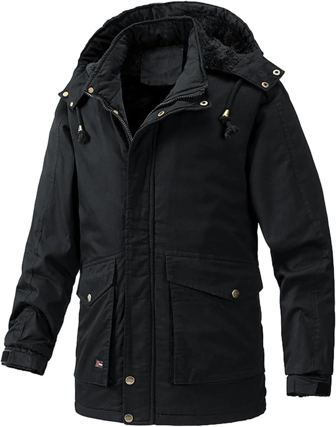 Men's Cargo Jacket 2023 Winter Warm Coats Fleece Lined Jackets with Removable Hood Ski Snow Mountain Windproof Overcoat