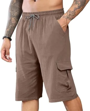 Mens Casual Cargo Shorts Drawstring Sport Golf Linen Shorts Lounge Baggy 2025 Fashion Sweatpants with Multic Pockets