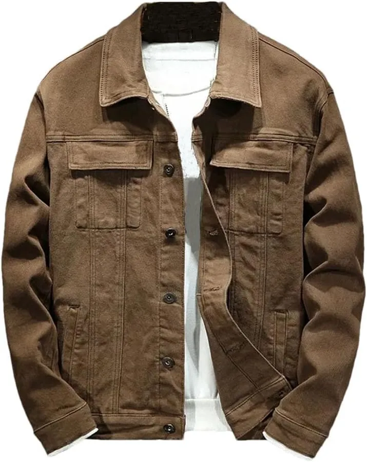 Men's Denim Jacket Stretch Slim Fit Jacket Denim Casual Classic Denim Jacket Button Down Denim Jacket