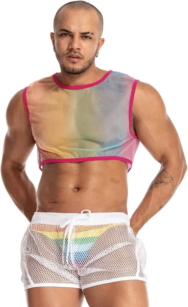 Men's Sexy Mesh Crop Tank Top for Party and Clubwear