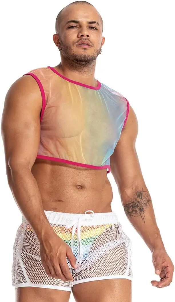 Men's Sexy Mesh Crop Tank Top for Party and Clubwear