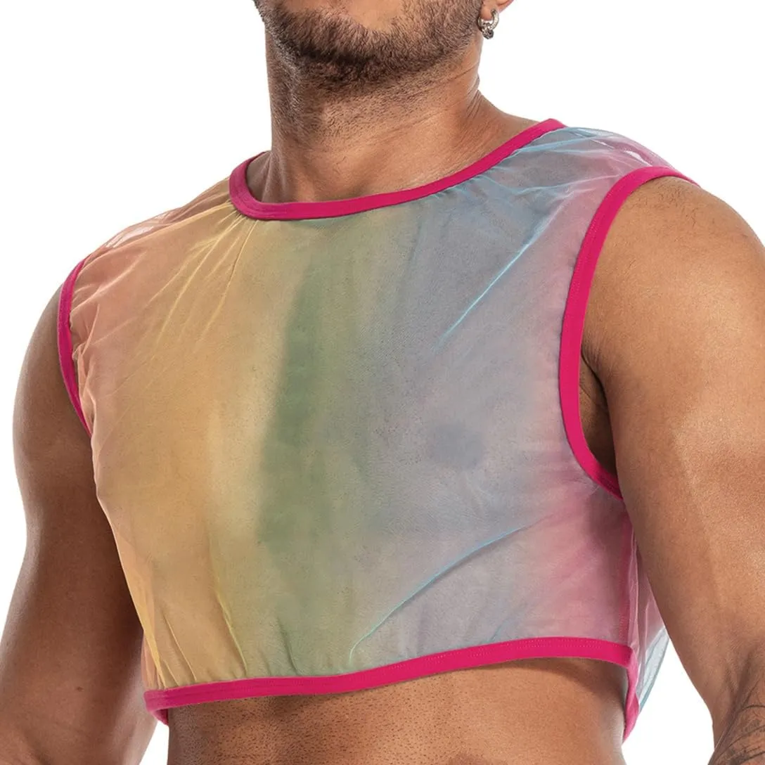 Men's Sexy Mesh Crop Tank Top for Party and Clubwear