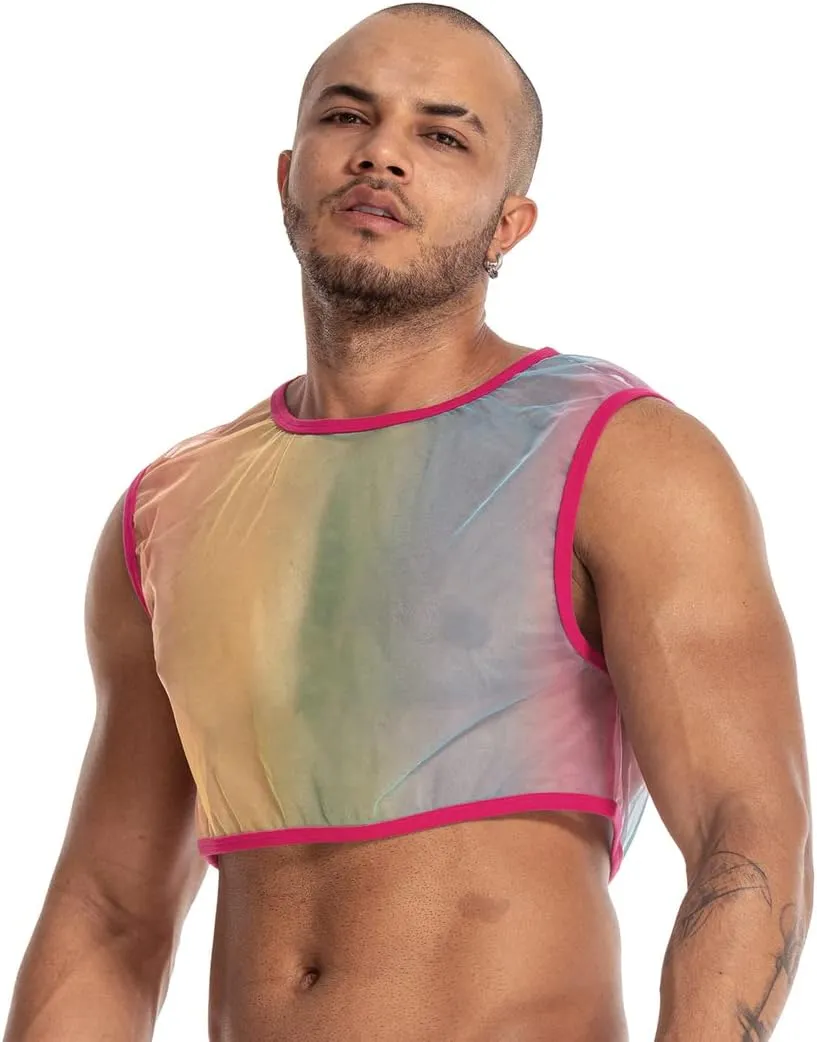 Men's Sexy Mesh Crop Tank Top for Party and Clubwear