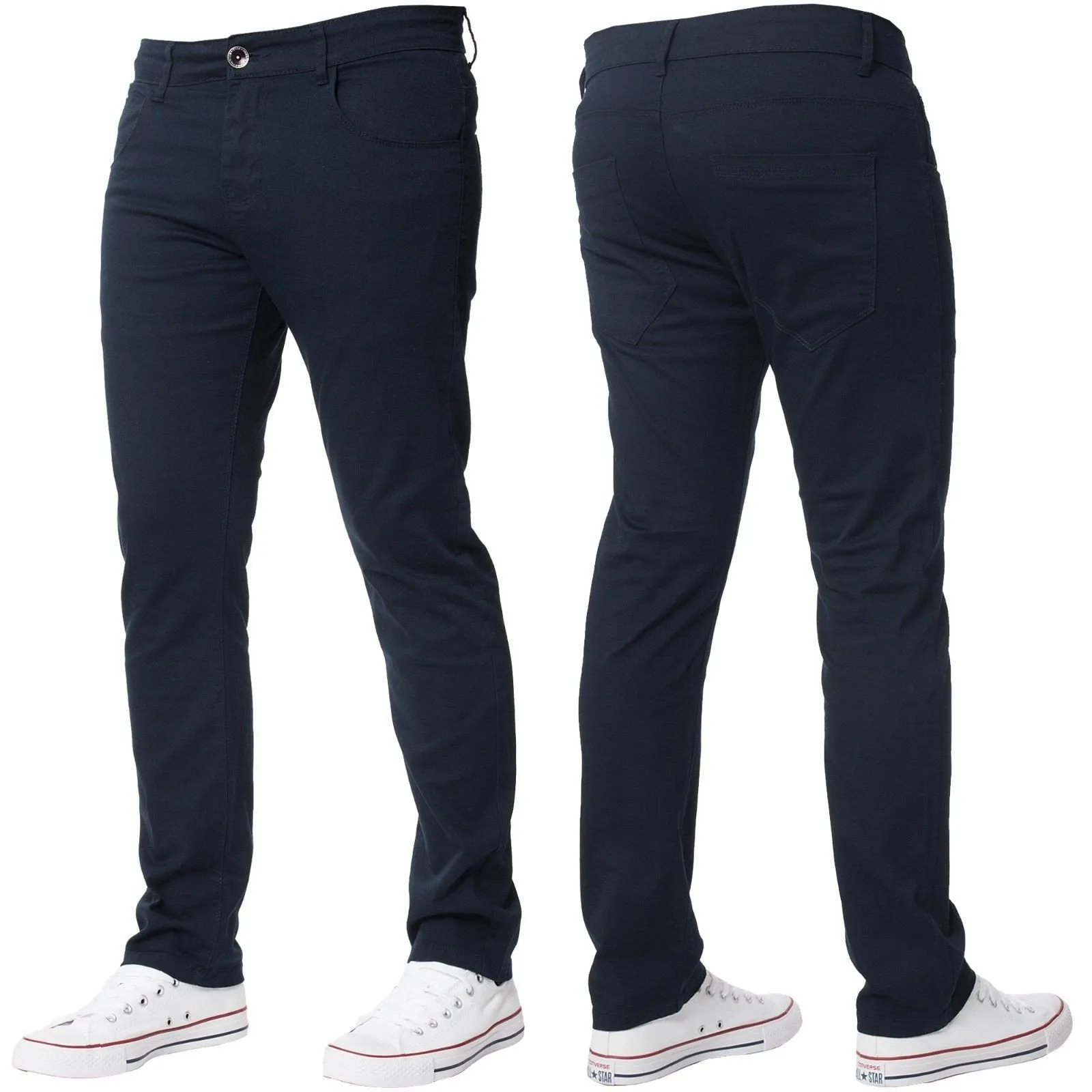 Mens Slim Fit Chinos Stretch Skinny Pants Casual Smart All Waist Jeans