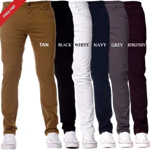 Mens Slim Fit Chinos Stretch Skinny Pants Casual Smart All Waist Jeans
