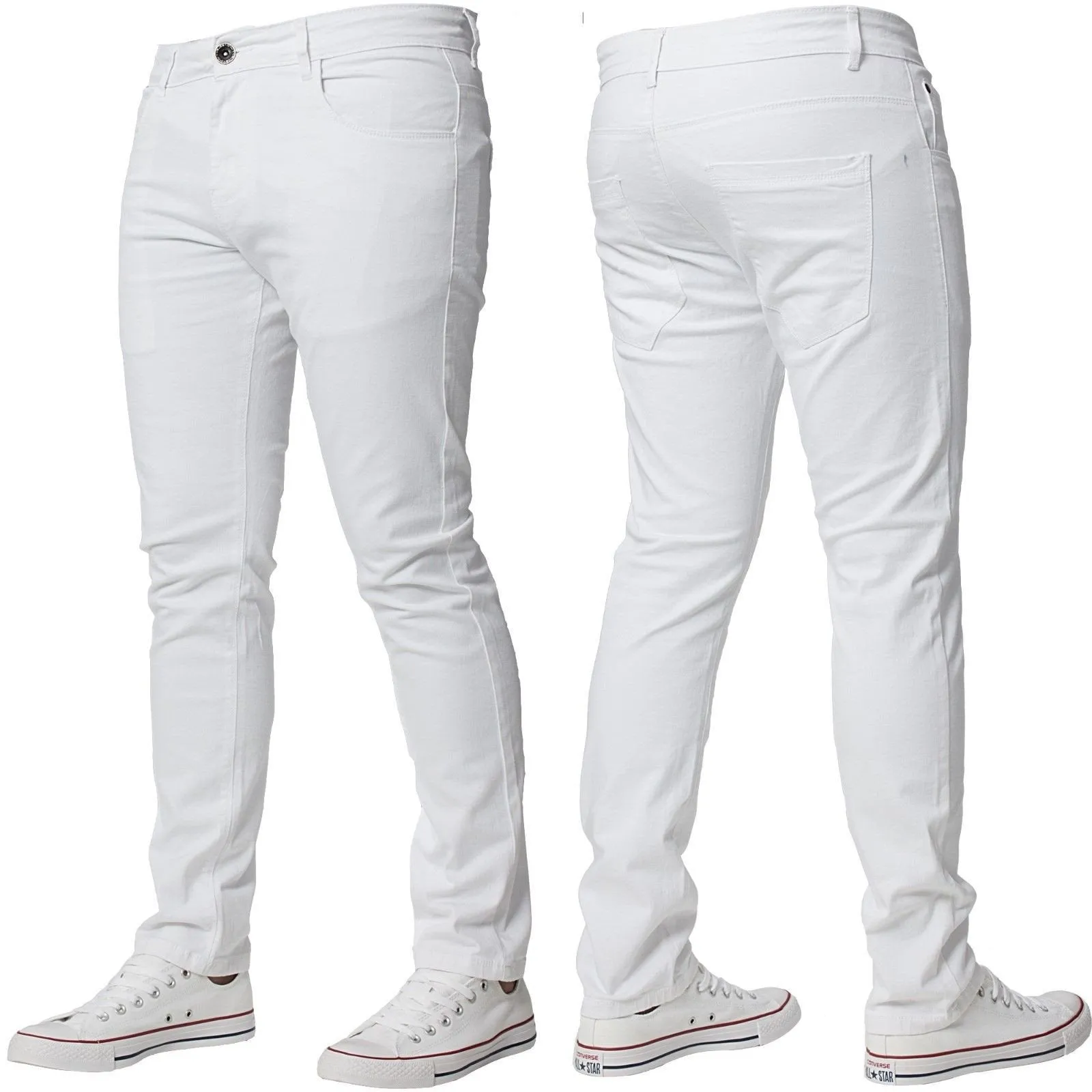 Mens Slim Fit Chinos Stretch Skinny Pants Casual Smart All Waist Jeans