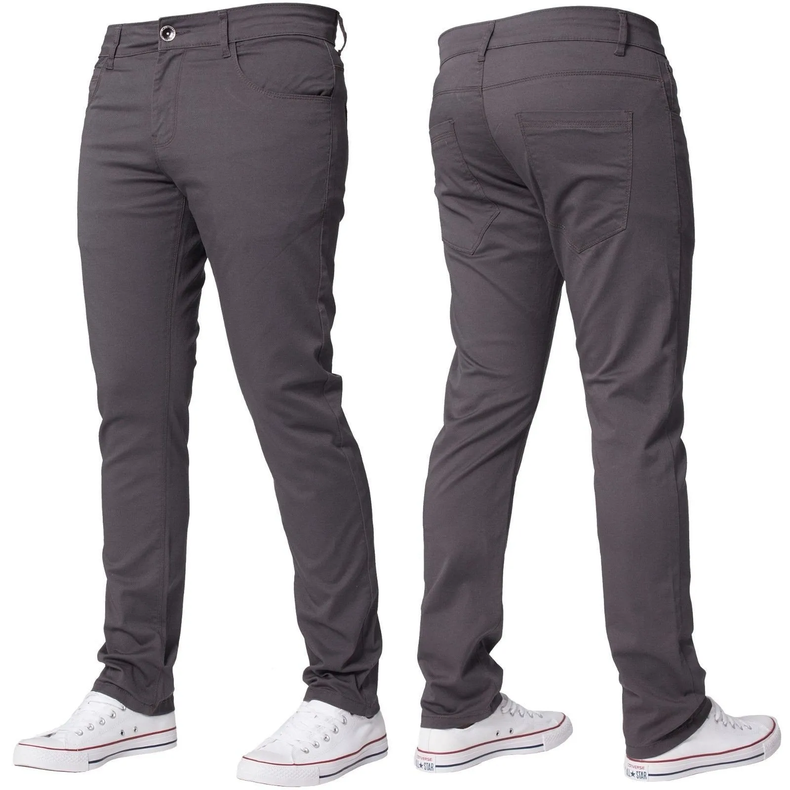 Mens Slim Fit Chinos Stretch Skinny Pants Casual Smart All Waist Jeans