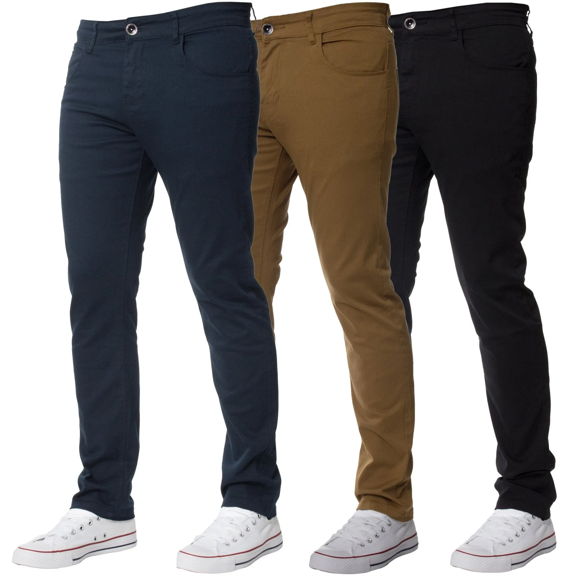 Mens Slim Fit Chinos Stretch Skinny Pants Casual Smart All Waist Jeans
