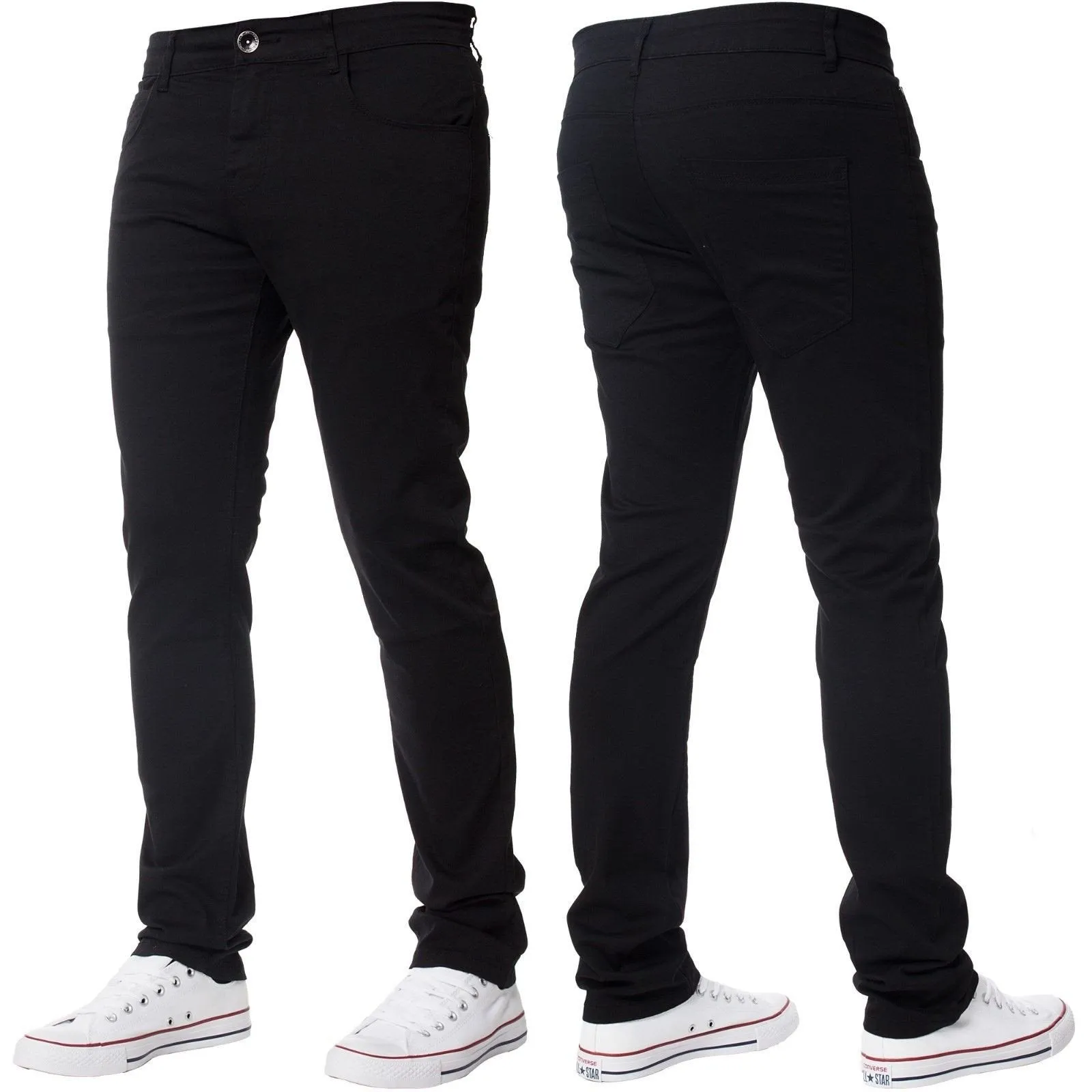 Mens Slim Fit Chinos Stretch Skinny Pants Casual Smart All Waist Jeans