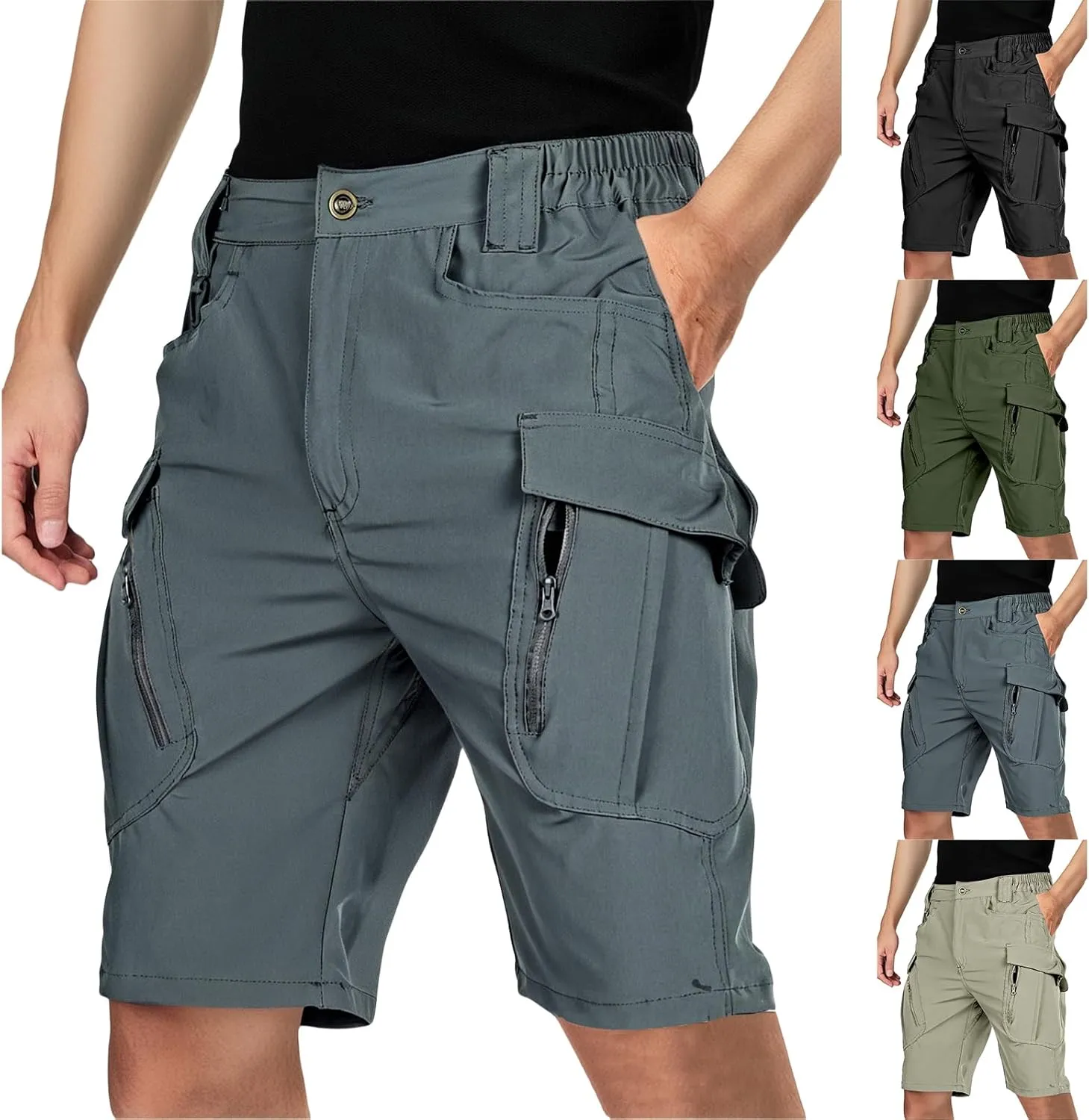 Men's Tactical Cargo Shorts Quick Dry Outdoor Stretch Hiking Shorts Breathable Elastic Waist Pant with Multi Pockets