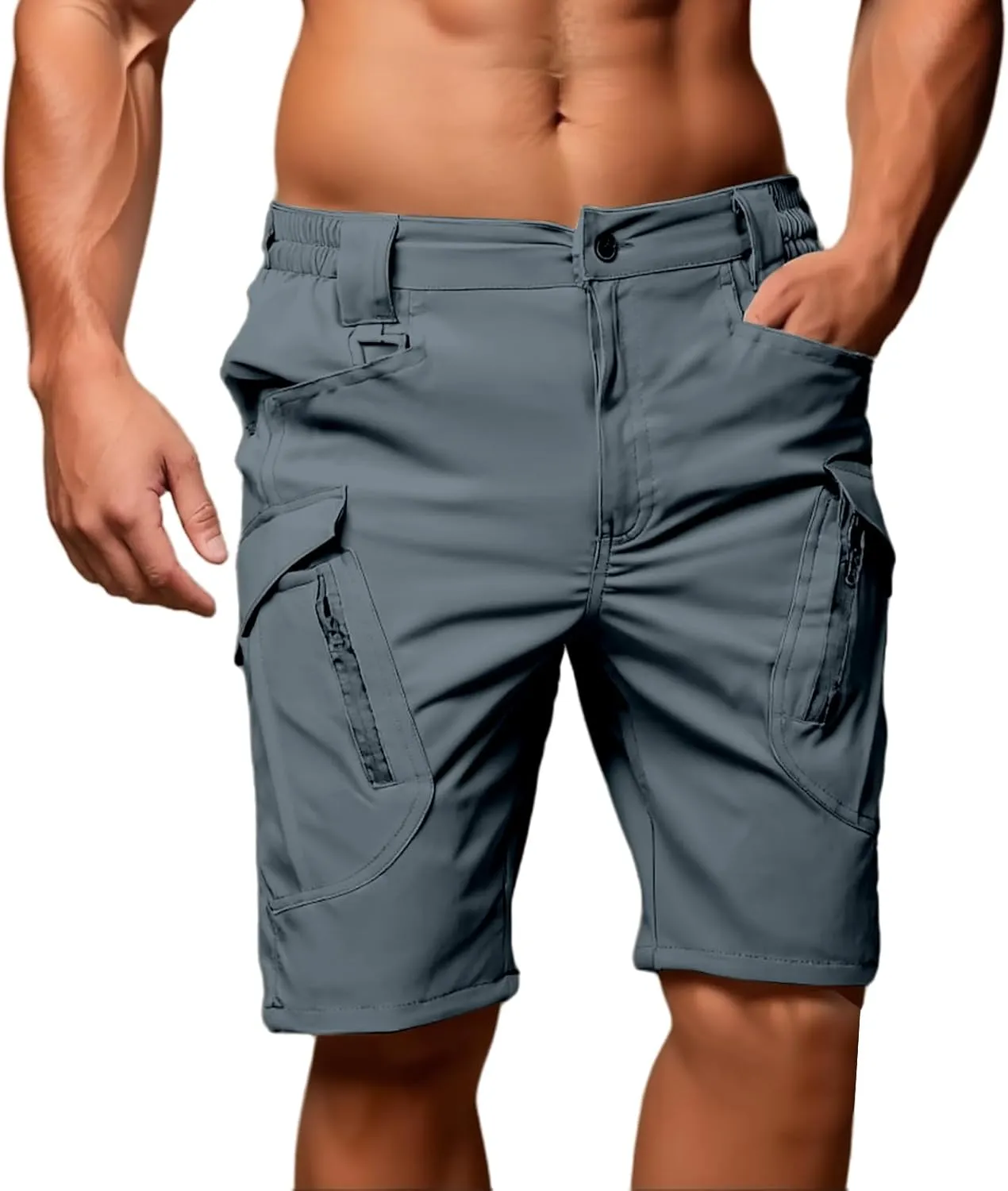 Men's Tactical Cargo Shorts Quick Dry Outdoor Stretch Hiking Shorts Breathable Elastic Waist Pant with Multi Pockets