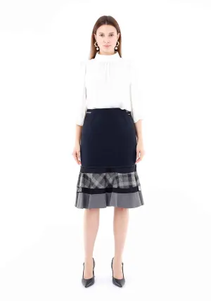Navy Flounce A-Line Ruffle Plaid Semi Fishtail Skirt
