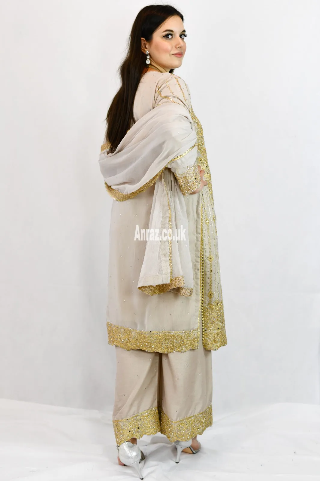 Palazzo Straight cut wide leg Salwar kameez suit | chiffon | Cream