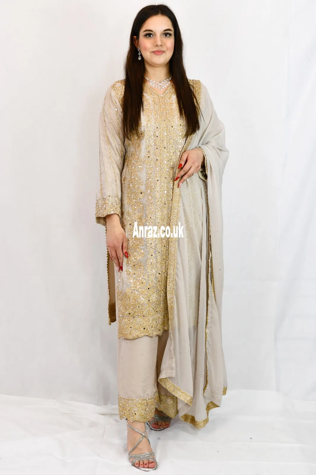 Palazzo Straight cut wide leg Salwar kameez suit | chiffon | Cream