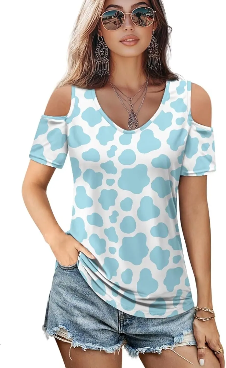 PinUp Angel Women Casual Tops Cut Out Cold Shoulder Short Sleeve T Shirts Fashion Summer Tunic Blouse Shirts