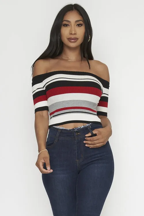 Pretty Stripe Off the shoulders Crop Top (SJL066)